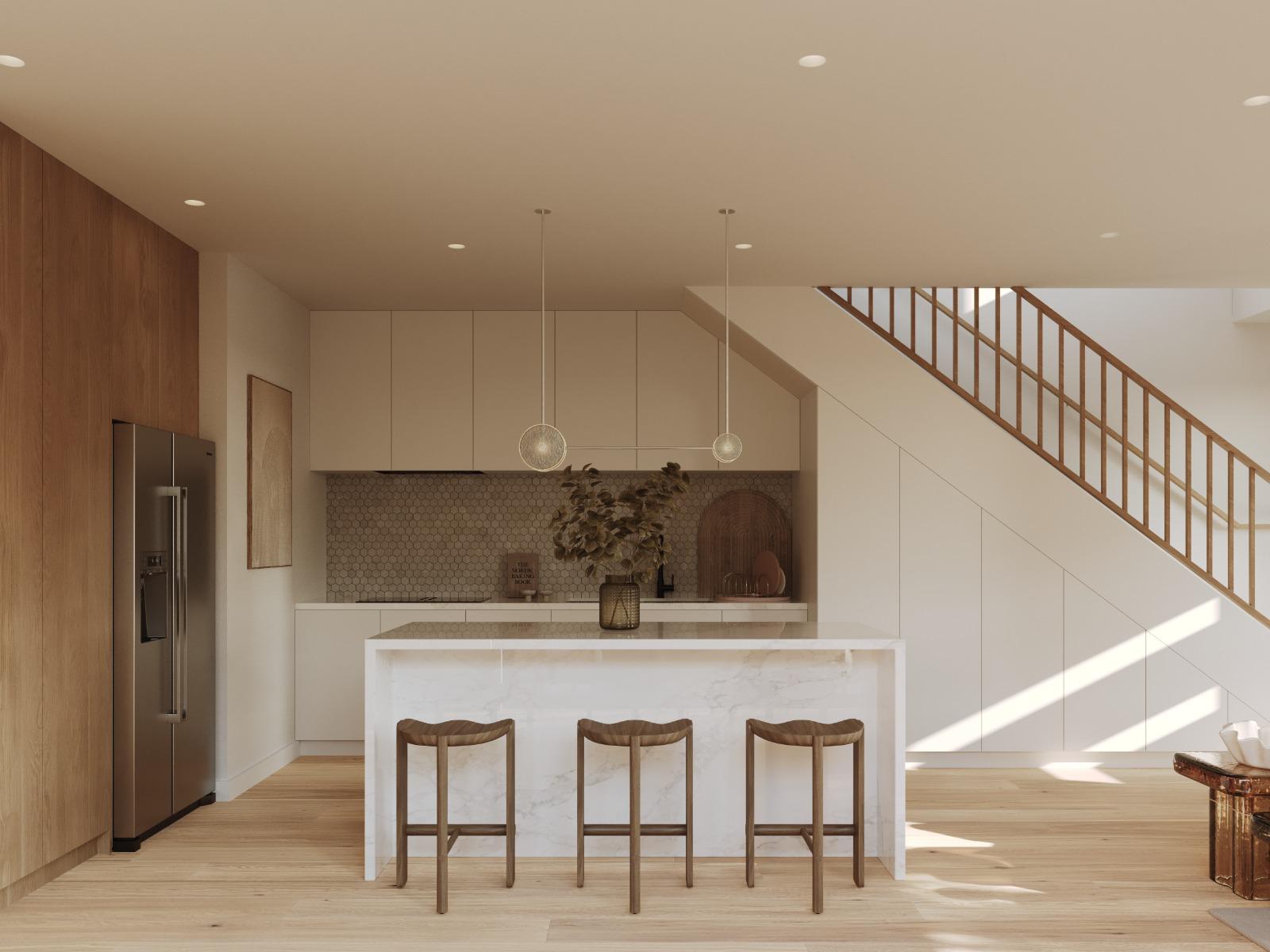 Kitchen interior of a completed townhouse